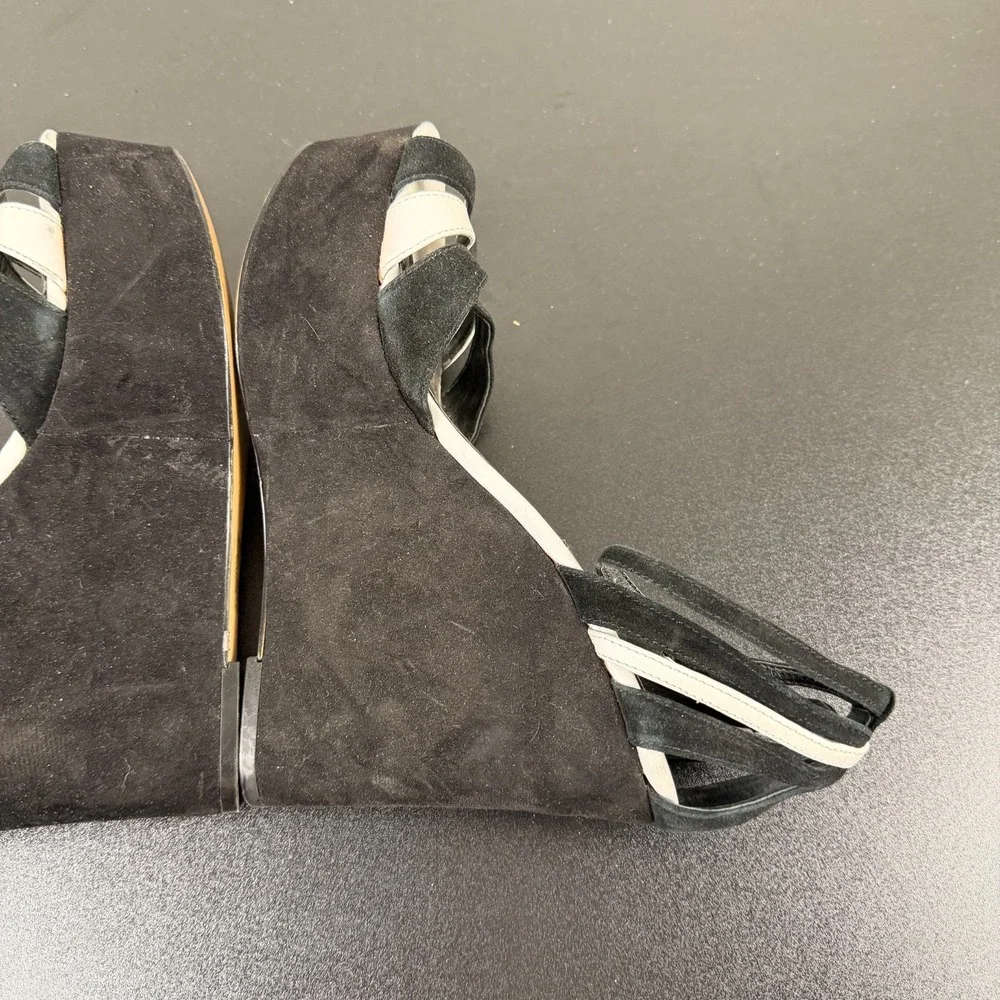 White House Black Market Platform Heels Womens 8M Black Suede Peep Toe Career